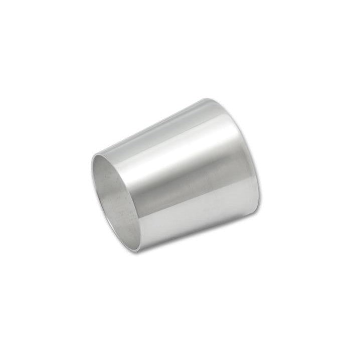 Mirror polished 6061 aluminum transition reducer, 3.5 inch to 4 inch outer diameter, 3 inch length.