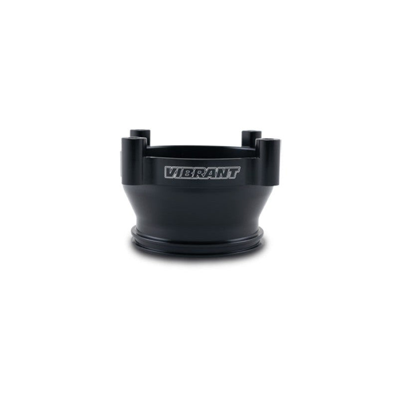 Vibrant Performance 12470 machined 6061 aluminum 74mm Bosch throttle body adapter to 3-inch HD clamp ferrule.