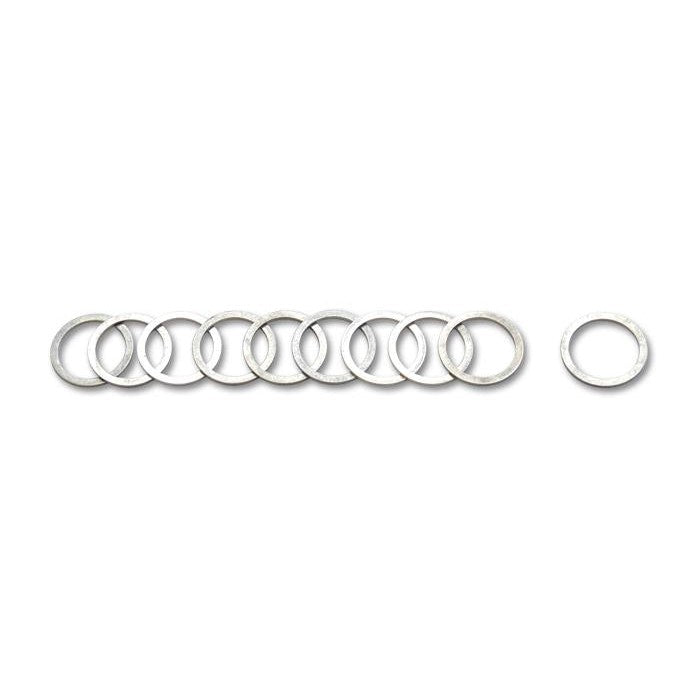 Organized storage box containing various sizes of aluminum crush washers from -3AN to -16AN.