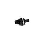Vibrant Performance double anodized 6061 aluminum bulkhead adapter with -6AN male flare, 5/16 inch barb, and PTFE washers.