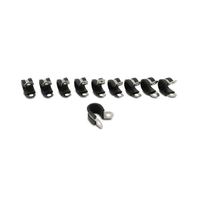 Vibrant Performance Neoprene rubber-lined metal P-clamps for 0.5625 inch diameter hoses, 10-piece set.