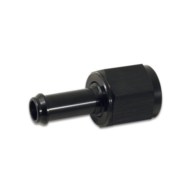 Black anodized aluminum straight adapter fitting with -20AN female flare to 1/2 inch hose barb.