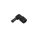 Vibrant Performance 12025 black anodized 6061 aluminum 90-degree adapter with -6AN female and 5/16 inch hose barb.