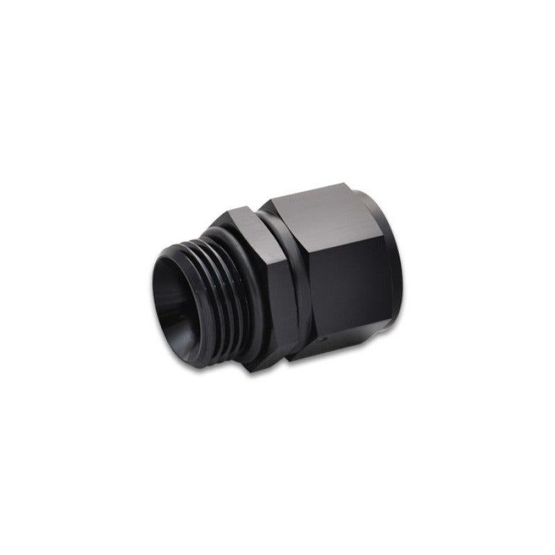 Black anodized 6061 aluminum straight fitting with -8AN female flare and -12 ORB male threads.