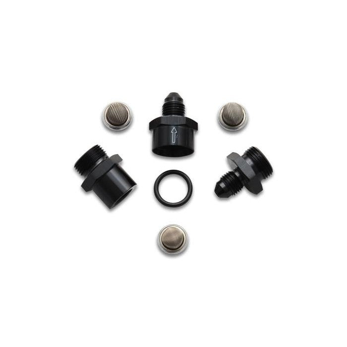 Vibrant 16733 -3AN inline turbo oil feed filter with three interchangeable micron mesh filter elements.