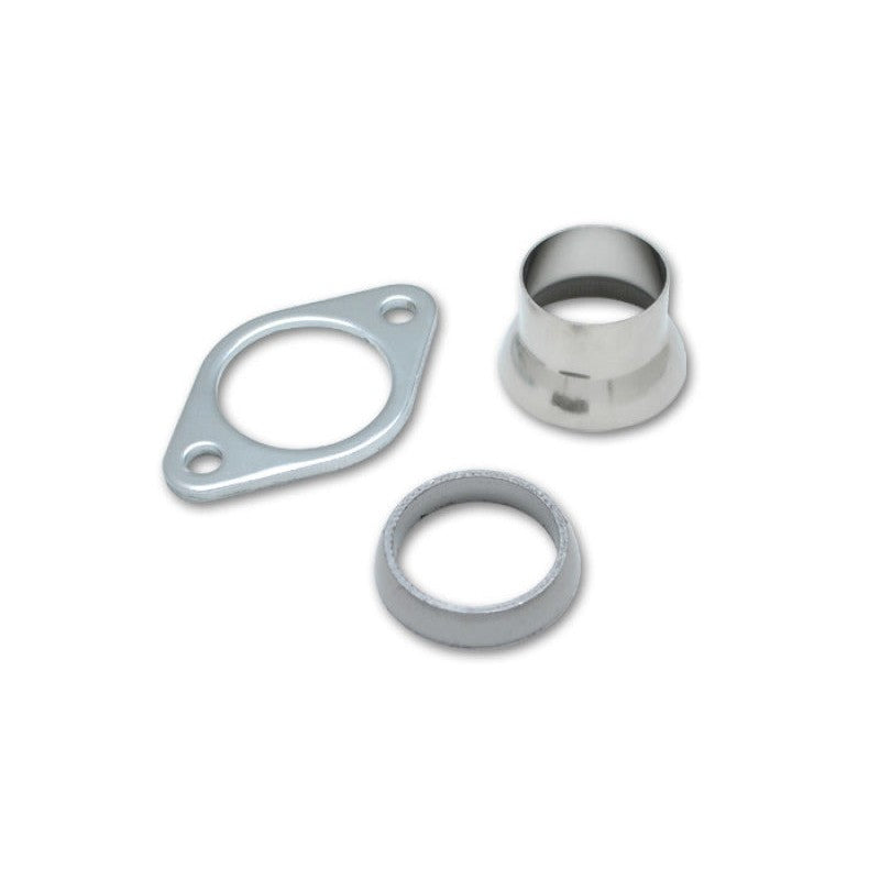 Vibrant Performance J-Spec header installation hardware kit including a two-bolt flange and a 2.5 inch ID donut gasket.