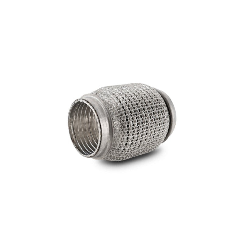 Stainless steel exhaust coupling with internal interlock liner and protective outer wire mesh.