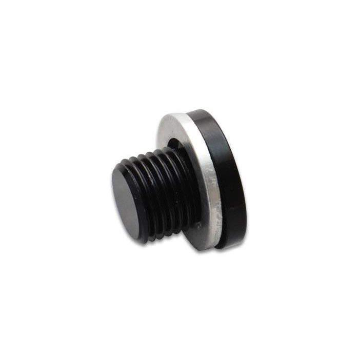 Vibrant Performance M10 x 1.0 black anodized 6061 aluminum port plug with included crush washer