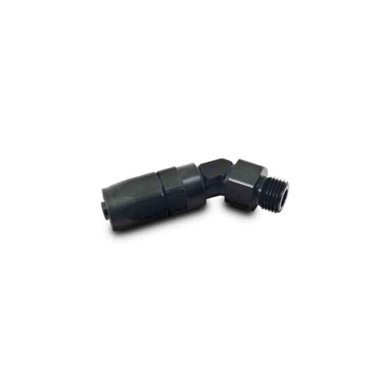 Black anodized 6061 aluminum 45-degree swivel -12AN male hose end fitting with O-ring