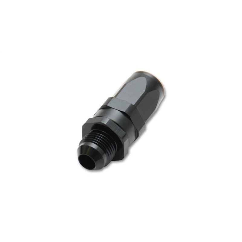 Black anodized 6061 aluminum male -12AN flare straight swivel-style hose end fitting.