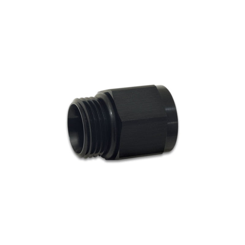 Black anodized 6061 aluminum adapter fitting with male -6 ORB and female M12 x 1.5 threads