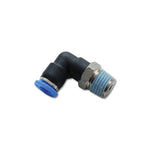 90-degree swivel male elbow pneumatic fitting with 3/8 inch NPT threads and 1/4 inch push-lock connector