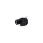 Black anodized aluminum adapter fitting converting 1/8 inch male NPT to 1/8 inch female BSP