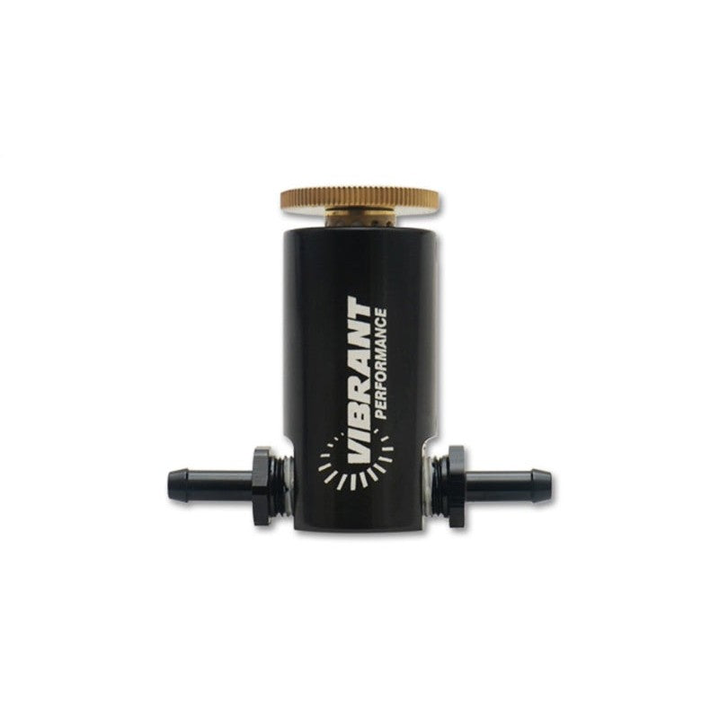 Black anodized Vibrant Performance manual boost controller with integrated brass adjustment dial and mounting bracket.