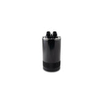 Vibrant Performance Gen3 black 1.5L 4-port oil catch can with -12 ORB to -12 AN adapters and drain plug.