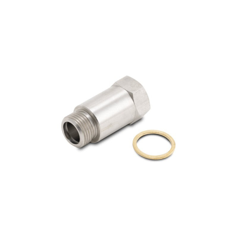 Vibrant Performance T304 stainless steel thread-on O2 sensor bung adapter with a gold-tone brass crush washer.