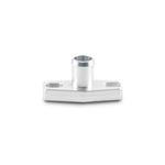 Silver 6061 aluminum oil drain flange with 5/8 inch male neck and M8 mounting hardware for GT15-GT35 turbochargers.