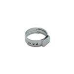 Set of ten stainless steel one-ear stepless pinch clamps with a 12.8mm to 15.3mm clamping range.