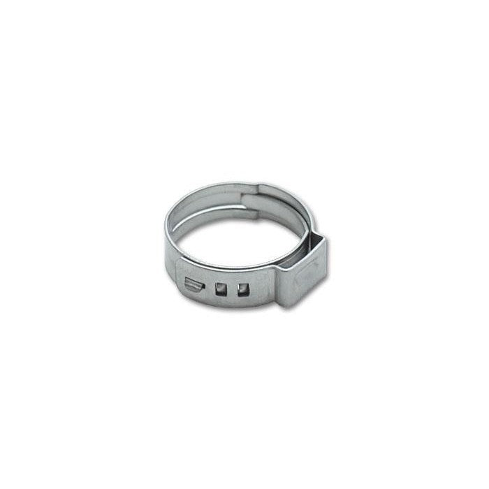 Ten stainless steel one ear stepless pinch clamps with a 7.0-8.7mm clamping range and 5mm band width.