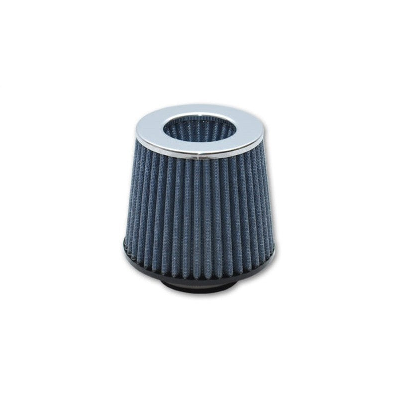 Vibrant Performance open funnel cone air filter with 2.75 inch inlet and polished chrome inverted end cap.