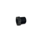 Black anodized 6061 aluminum adapter fitting with 3/4 inch NPT female and 1 inch NPT male threads