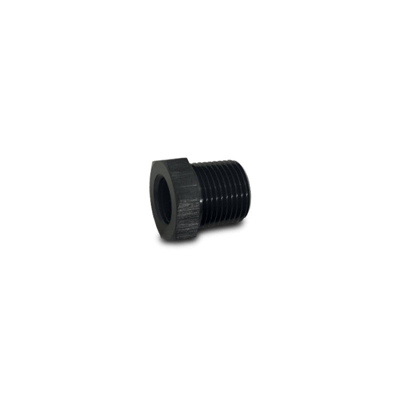 Black anodized 6061 aluminum adapter fitting with 3/4 inch NPT female and 1 inch NPT male threads