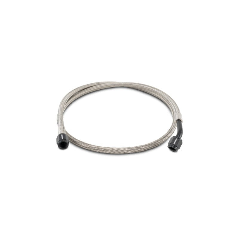 Vibrant Performance -4AN 36-inch PTFE hose assembly with one straight and one 45-degree black anodized aluminum fitting.