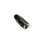 Black anodized 6061 aluminum EFI adapter fitting with -6AN male flare and 3/8 inch quick disconnect.
