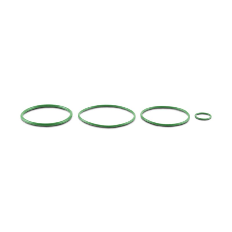 Four-piece set of black FKM O-rings in various sizes for Vibrant Performance oil cooler adapters.