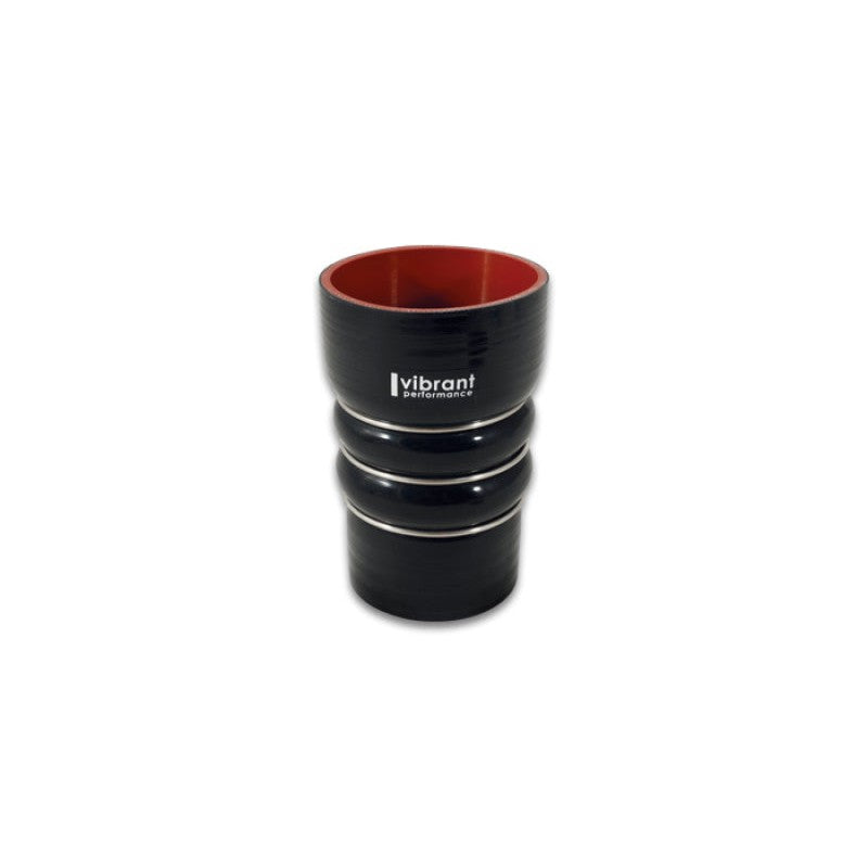 Black 4-ply aramid reinforced silicone 4-inch to 3.5-inch transition coupler with stainless steel reinforcement rings.
