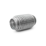 Stainless steel flexible exhaust coupling featuring an outer wire mesh braid and internal interlock liner.