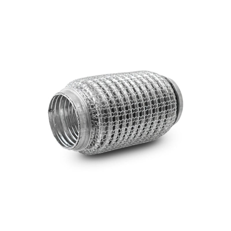 Stainless steel flexible exhaust coupling featuring an outer wire mesh braid and internal interlock liner.