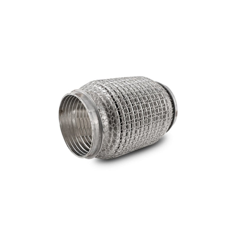 Stainless steel 3-inch exhaust flex coupling with outer mesh braid and internal interlock liner, MPN 66006.