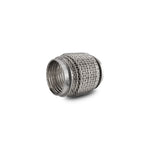 Stainless steel exhaust flex coupling with internal interlock liner and outer wire mesh, 2.50 inch ID by 4 inch length.