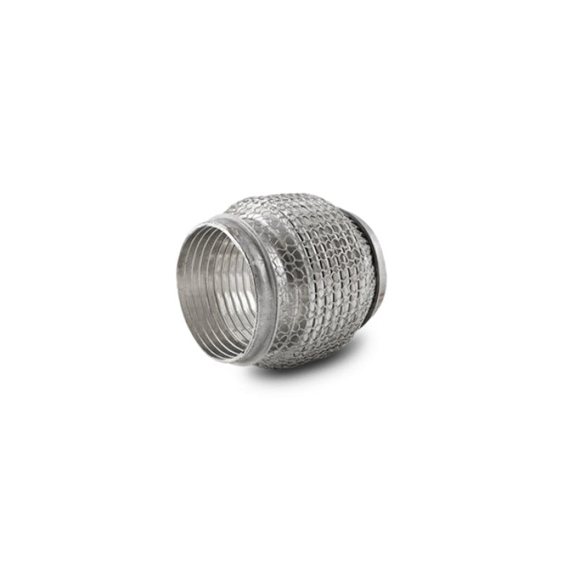 Stainless steel exhaust flex coupling with outer wire mesh braid and internal interlock liner, 3 inch diameter.