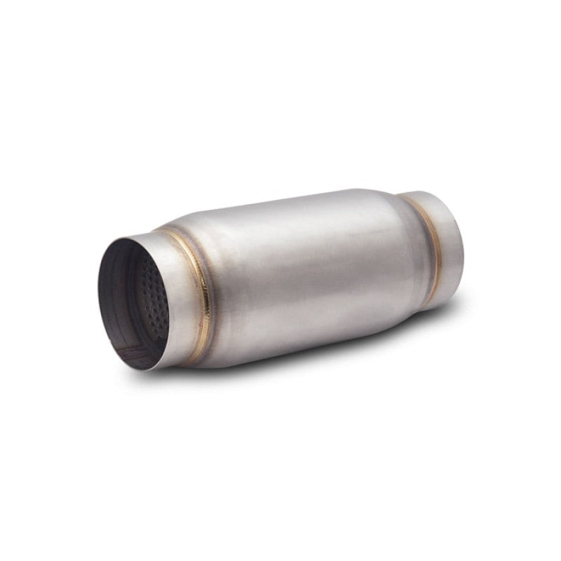 304 stainless steel Vibrant Performance race muffler with 3-inch inlet/outlet and 9-inch overall length.