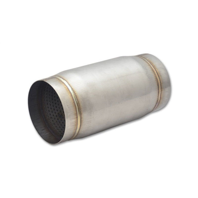 Vibrant Performance 1797 304 stainless steel race muffler with 4 inch inlet and outlet and 9 inch body length.