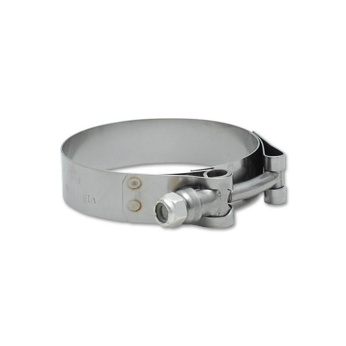 A pair of 300-series stainless steel T-bolt clamps with heavy-duty 3/4 inch bands and bolt hardware.