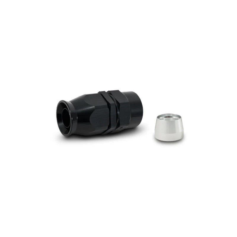 Black hard anodized straight -16AN high flow hose end fitting for PTFE lined hose with compression olive.