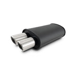 Flat black stainless steel oval muffler with dual center tips, 3-inch inlet, and Vibrant STREETPOWER branding.