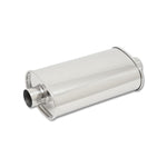 Polished 304 stainless steel Vibrant StreetPower 1132 oval muffler with 2.75 inch center inlet and outlet.