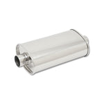 Polished 304 stainless steel 5x9 oval muffler with 3-inch center-center inlet and outlet