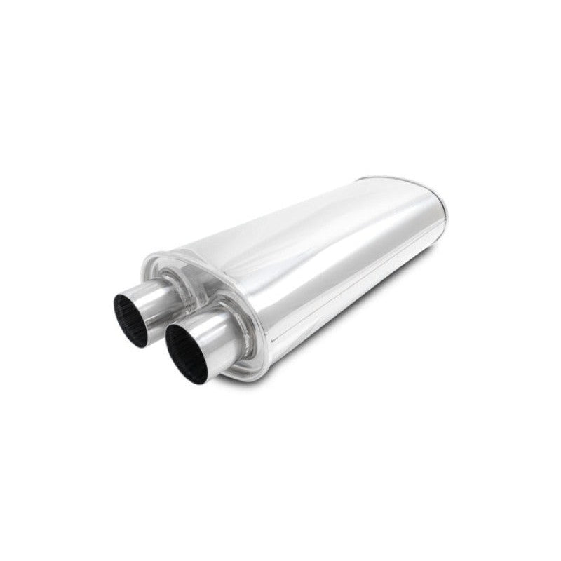 Polished 304 stainless steel dual 2.5 inch inlet and outlet oval muffler with 18 inch body length