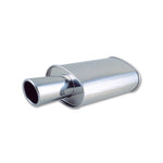 Polished 304 stainless steel oval muffler with 2.5 inch inlet and 4 inch angle cut rolled exhaust tip
