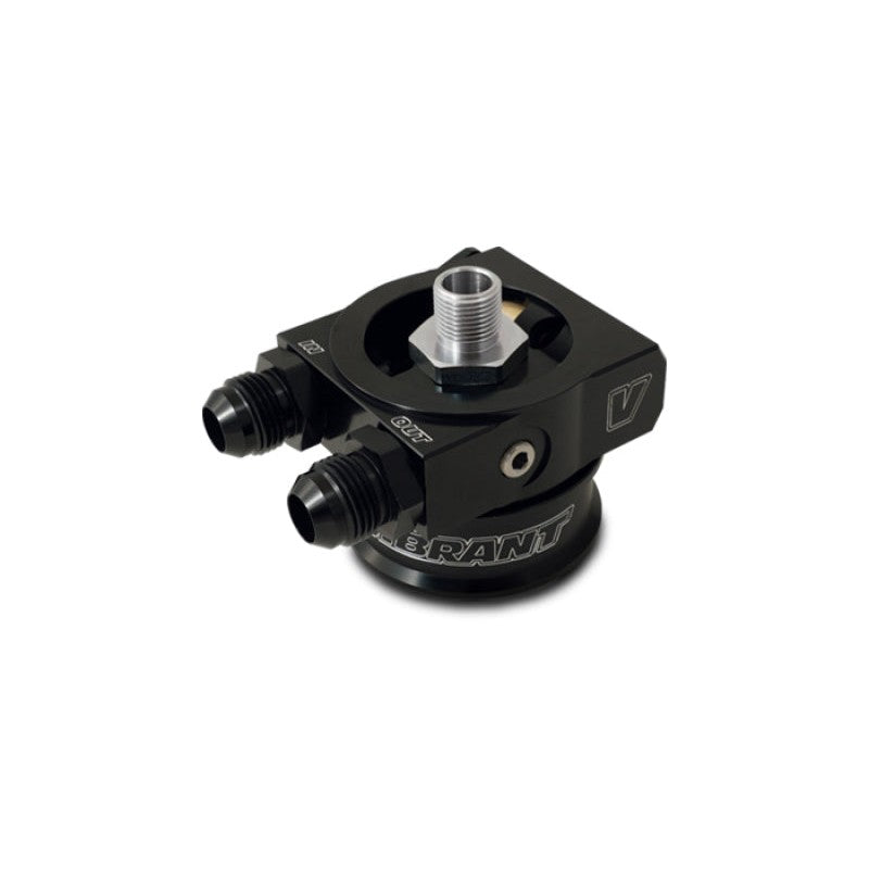 Vibrant Performance thermostatic oil cooler sandwich adapter with spacer, five mounting bolts, and two -10 AN fittings