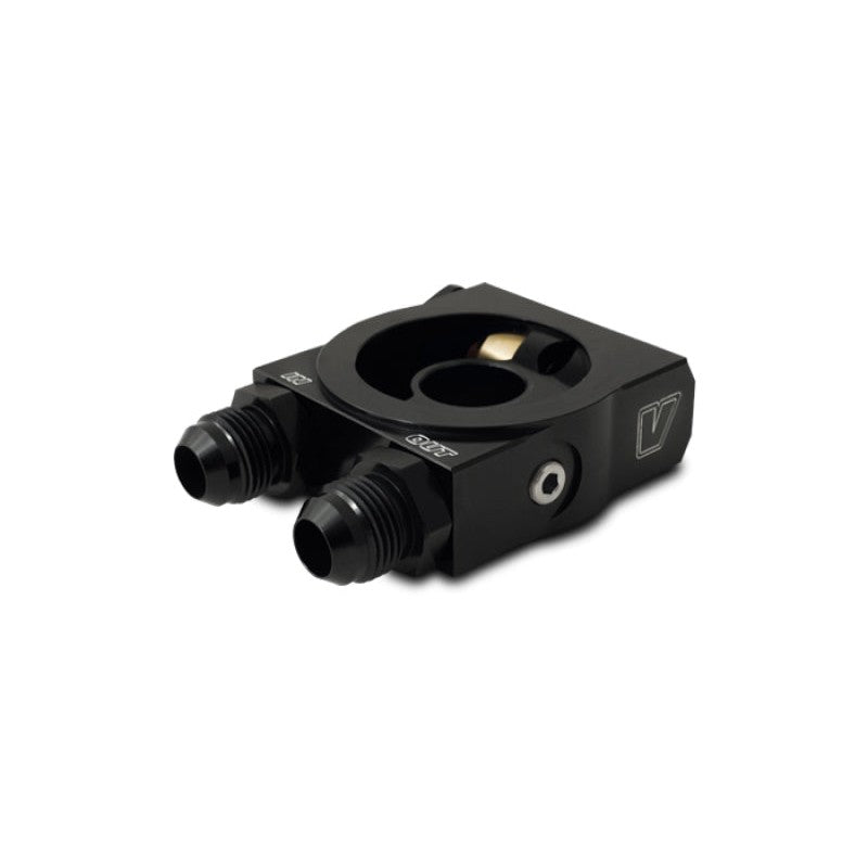 Vibrant 17065 thermostatic oil cooler sandwich adapter plate with five adapter bolts and two AN fittings.
