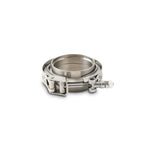 Vibrant Performance titanium V-band flange assembly with interlocking male and female flanges and quick-release clamp.