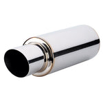 Vibrant Performance TPV 304 stainless steel turbo muffler with 3-inch inlet and 4-inch angle cut exhaust tip.