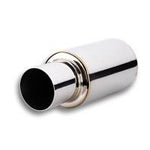 Polished 304 stainless steel round turbo muffler with a 4-inch straight cut tip and 3-inch inlet