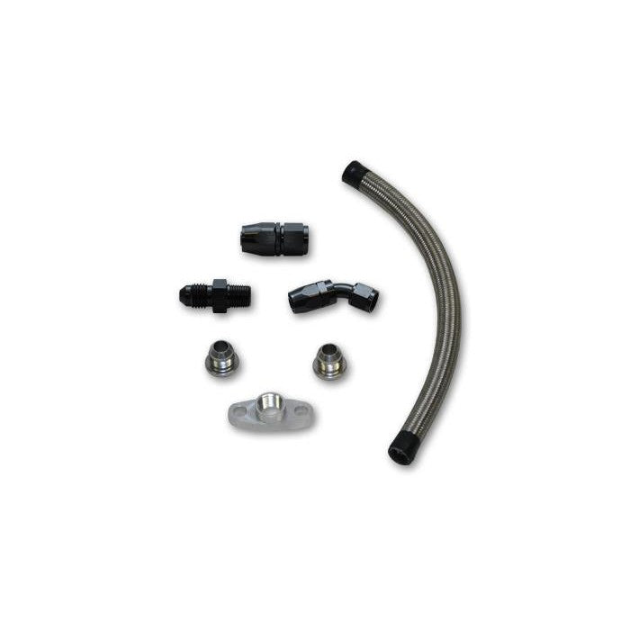 Vibrant Performance universal oil drain kit including 12-inch -10 AN stainless steel hose, fittings, and weld bungs.